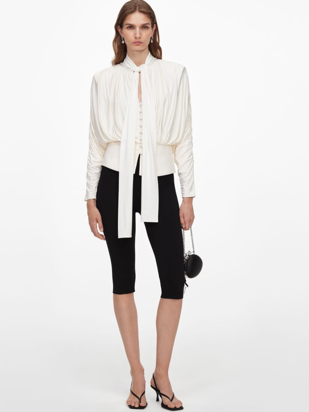 NWOT Self-Portrait CREAM TIE NECK JERSEY TOP